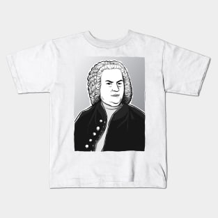 Johann Sebastian Bach portrait in black white and silver Kids T-Shirt